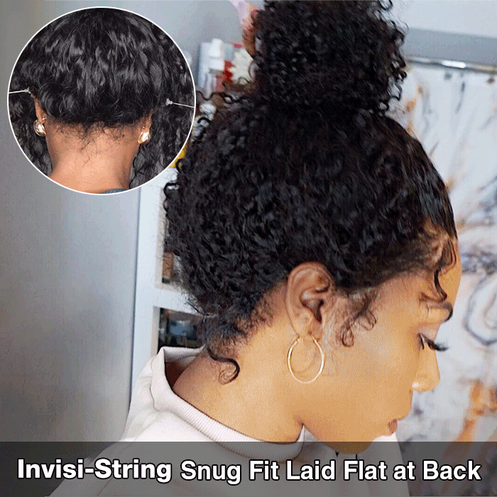 4C Hairline Pre Plucked 360 Invisi-String Snug Fit Kinky Curly Human Hair Natural Density with Curly Edges