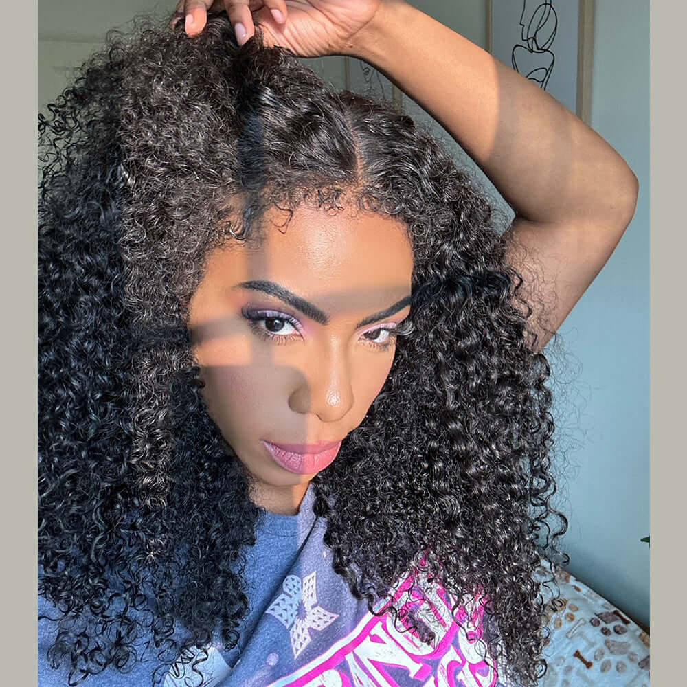 4C Hairline Pre Plucked 360 Invisi-String Snug Fit Kinky Curly Human Hair Natural Density with Curly Edges