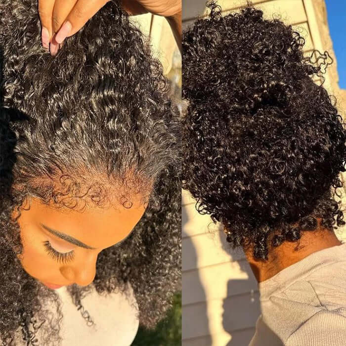 4C Hairline Pre Plucked 360 Invisi-String Snug Fit Kinky Curly Human Hair Natural Density with Curly Edges