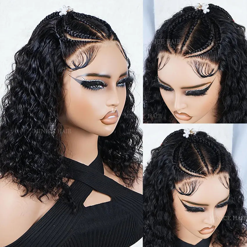 Minice Water Wave Pre-Braiding Bob Wig 13x6 Glueless Wigs Mini Knot Pre-Cut Lace Human Hair Wig