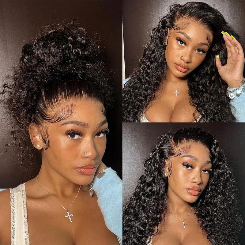 Water Wave Invisi-Strap Breathable 360 Lace Frontal Wigs Bleached Knots Pre Cut Human Hair Wigs