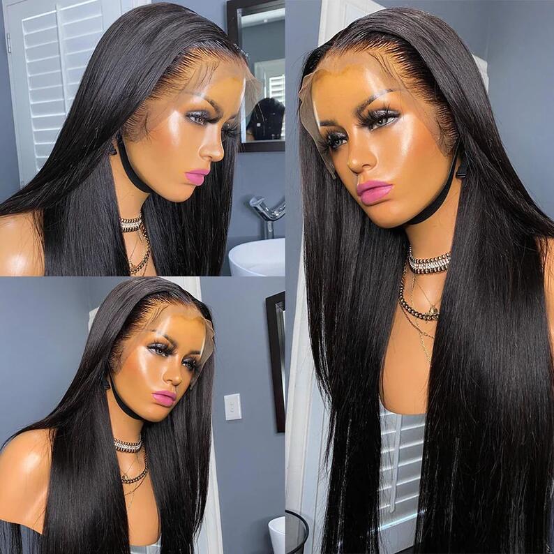 Code: M100F |Minice 13*4 Transparent Lace Frontal Wig Straight Human Virgin Hair Natural Hairline Super Sale