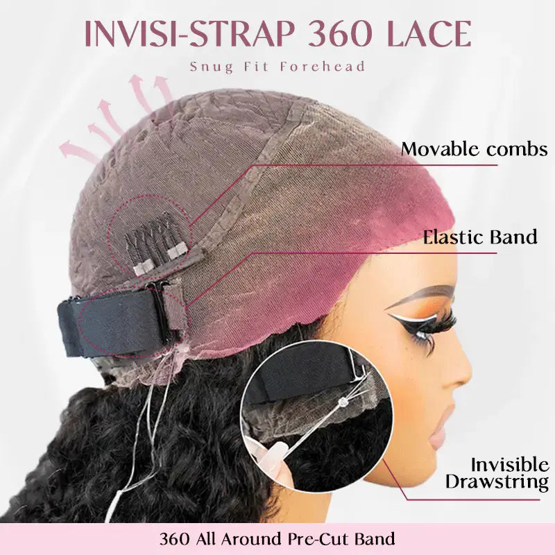 Code:M100F | Deep Wave Invisi Strap Snug Fit 360 Transparent Lace Pre Cut Bleached Knots Lace Wig Super Sale