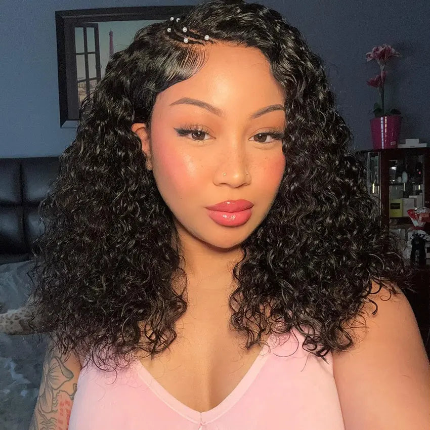 Water Wave Pre-Braiding Curved Moon Human Hair Wig 5x5/13X4 Pre Cut HD Transparent Lace Wigs