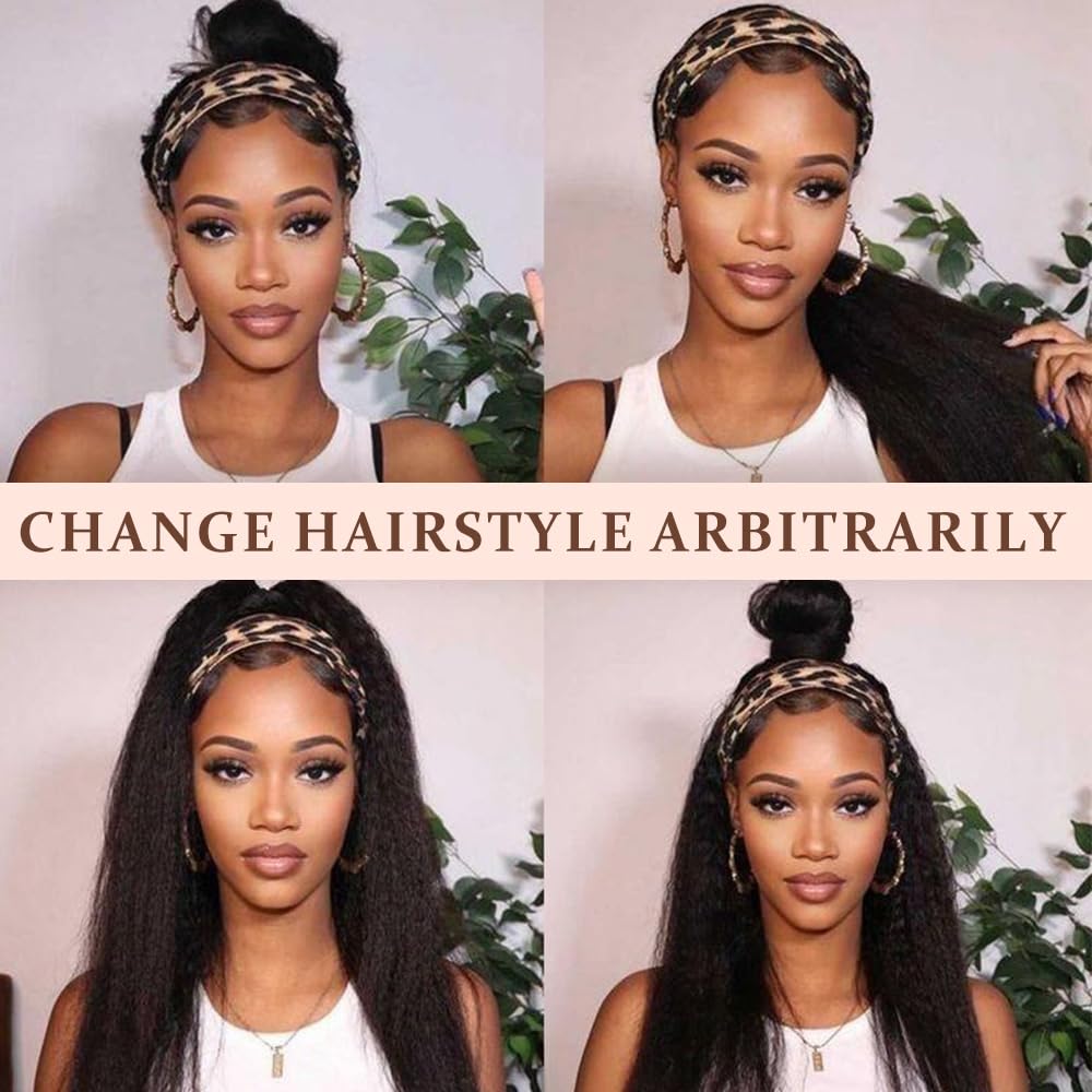 Minice Headband Wig Human Hair Kinky Straight None Lace Wig Glueless Yaki Straight Headband Wigs