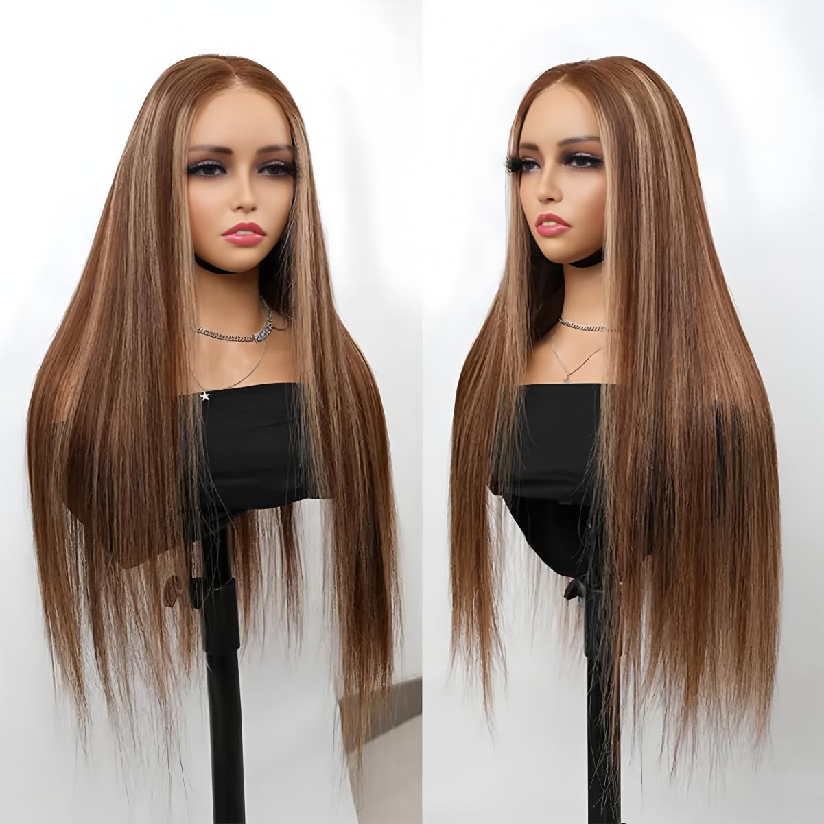 BOGO 4/27 Balayage Honey Blonde Highlight Straight Glueless Wig 4X6 Pre Cut HD Lace Human Hair