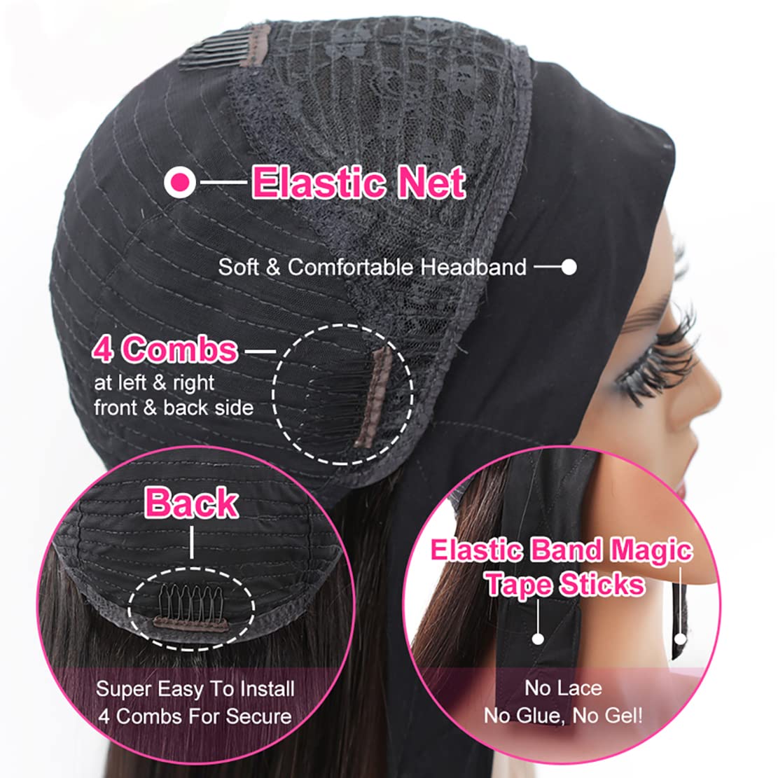Minice Headband Wig Human Hair Kinky Straight None Lace Wig Glueless Yaki Straight Headband Wigs