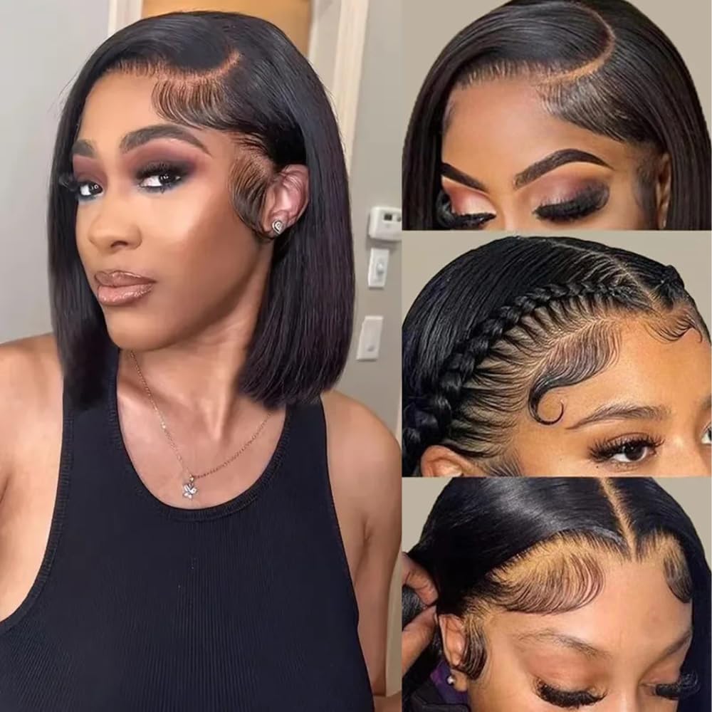 13X4 Short Straight Bob Wigs Human Hair Lace Frontal Wig Pre Plucked 50% OFF