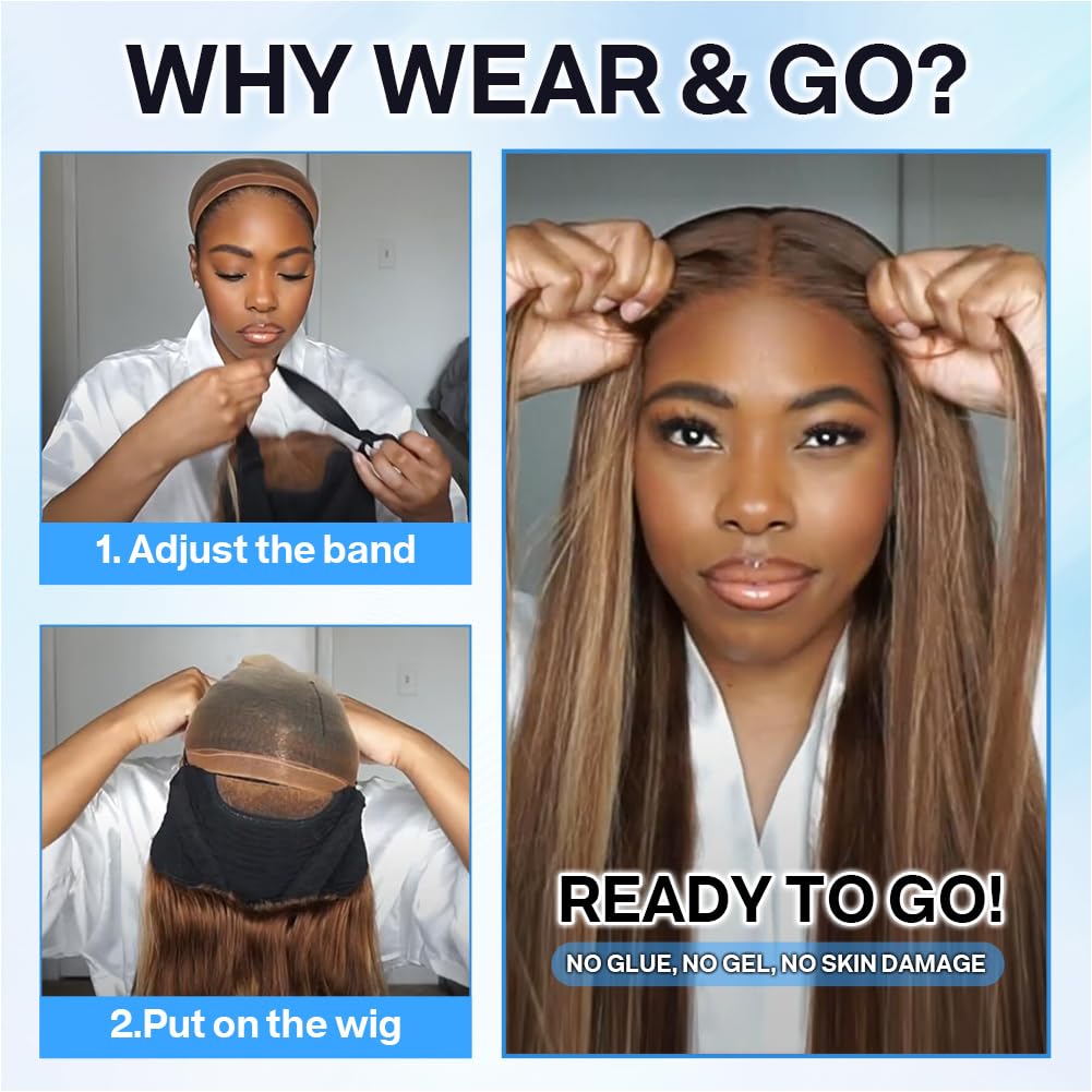 BOGO 4/27 Balayage Honey Blonde Highlight Straight Glueless Wig 4X6 Pre Cut HD Lace Human Hair