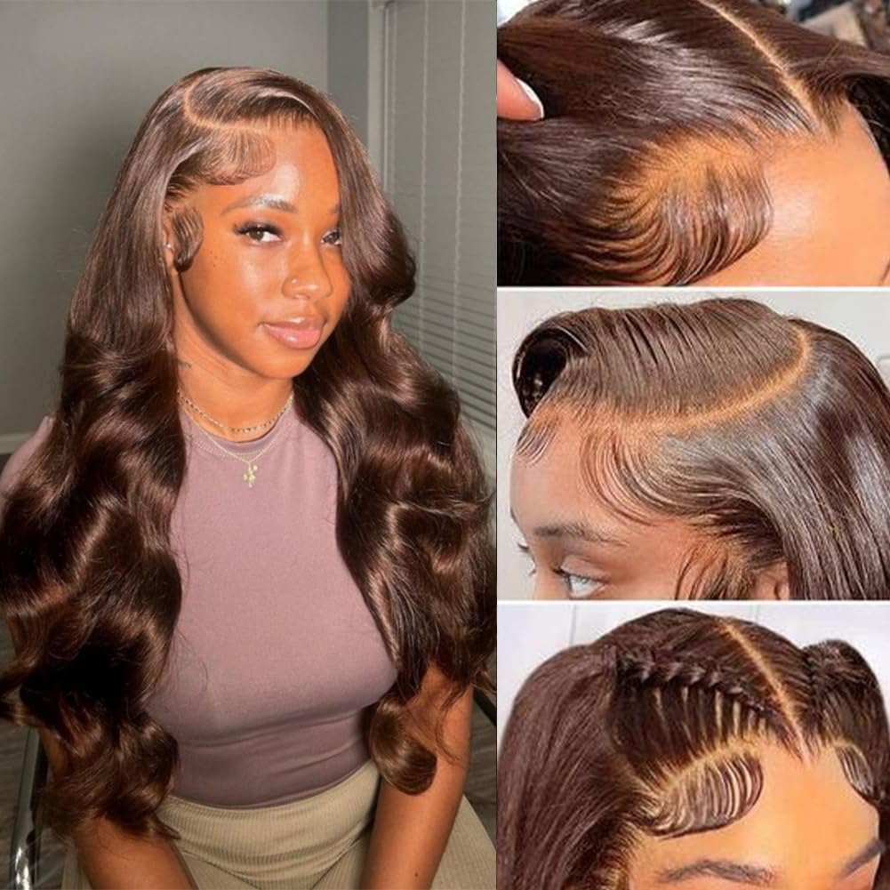 Minice Chocolate Brown Color Body Wave Wig 13x4 HD Lace Front Wig Human Hair