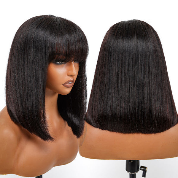 BOB With Bangs Ready To Go Straight 300% Super-dense Bob Ultra Dense Glueless Wig