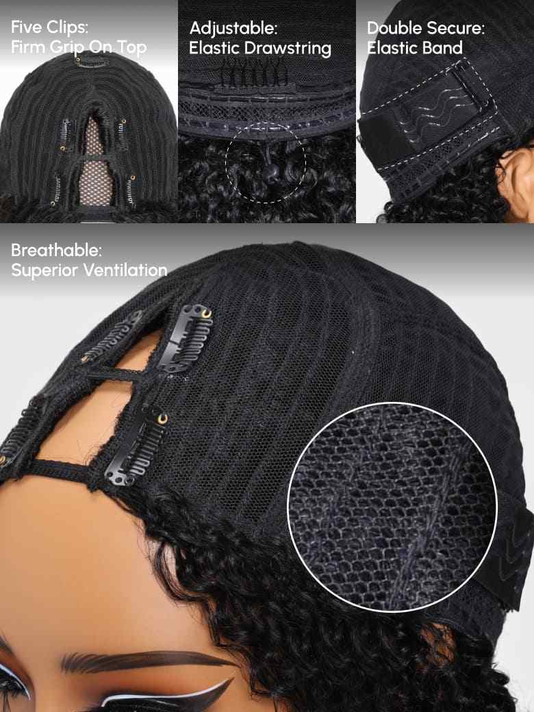 Ready To Go Glueless V Part Wig Yaki Straight 100% Virgin Human Hair With Drawstring Upgrade u part Wig