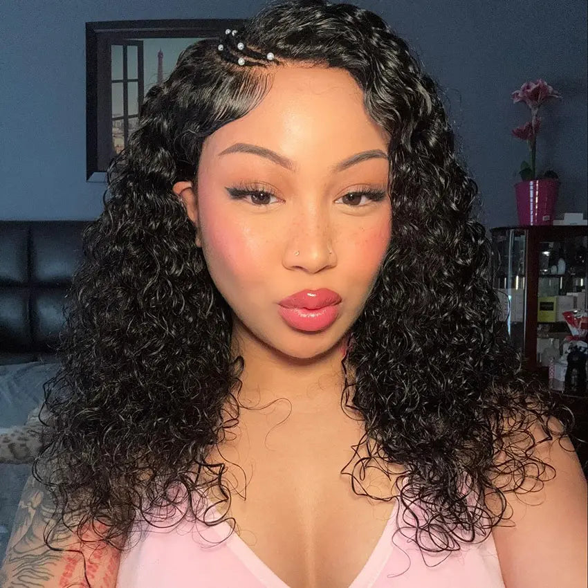 Water Wave Pre-Braiding Curved Moon Human Hair Wig 5x5/13X4 Pre Cut HD Transparent Lace Wigs