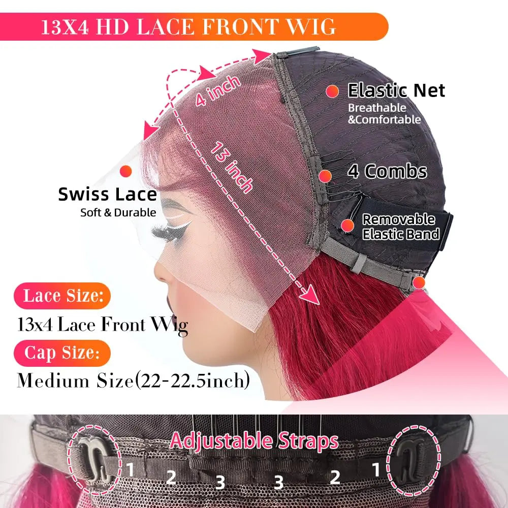 MINICE Burgundy 99J Straigth Wigs Human Hair 13x4 HD Lace Front