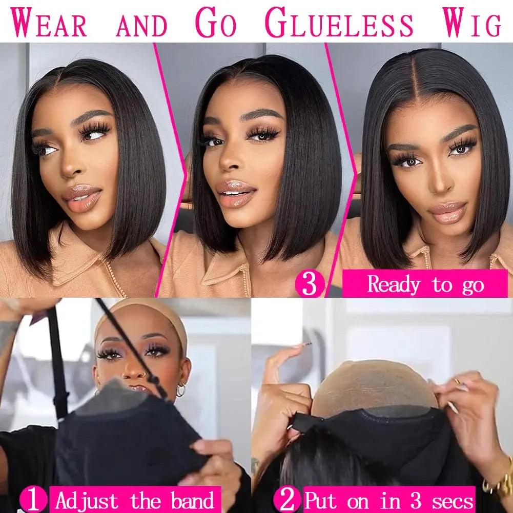 Minice Straight Bob 6X6 Invisible Knot Pre-Cut Lace Glueless Wig