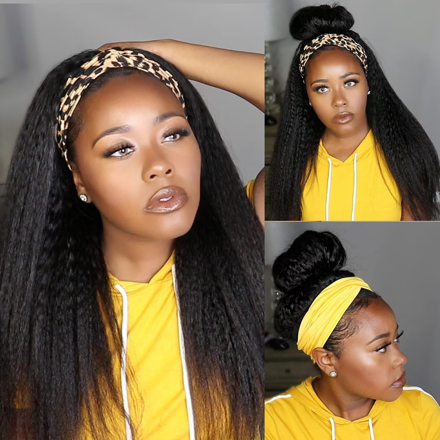 Minice Headband Wig Human Hair Kinky Straight None Lace Wig Glueless Yaki Straight Headband Wigs