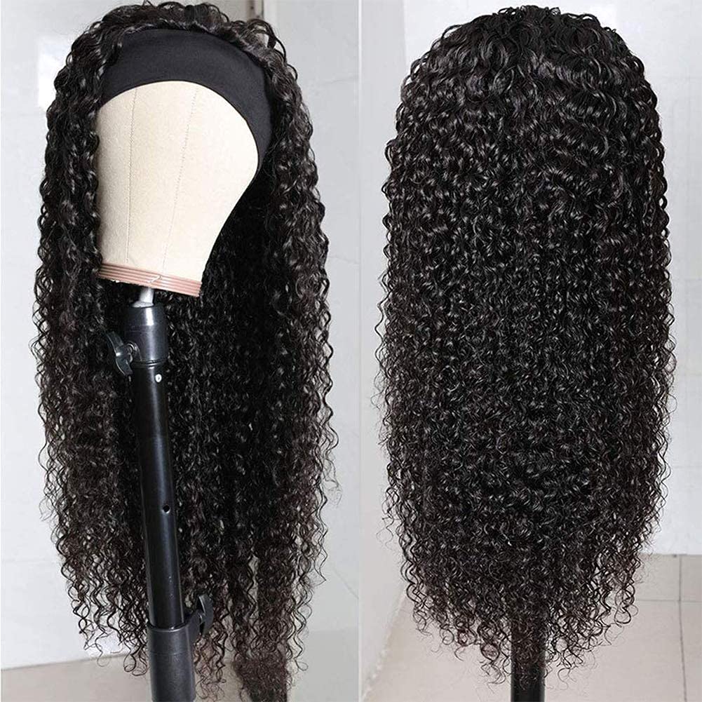 Minice Curly Headband Wig Human Hair None Lace Front Wig Machine Made Wigs Glueless Water Wave Headband Wigs
