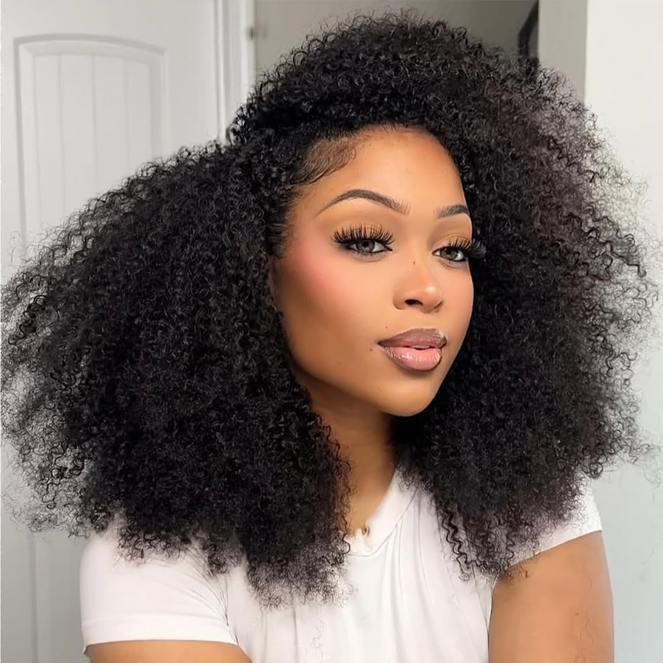 3 In 1 Half Wig Afro Kinky Curl Wear & Go Drawsting Wig No Glue Need Flip Over Half Wig Seamless Clip In