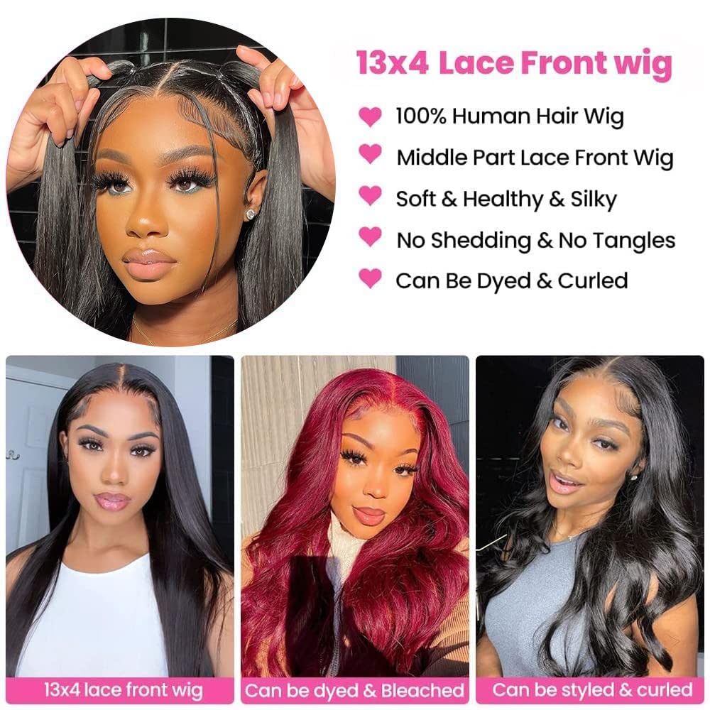 Silk Straight Pre Bleached Knots Lace Front Wigs 13x4 Lace Wigs Human Hair 50% OFF