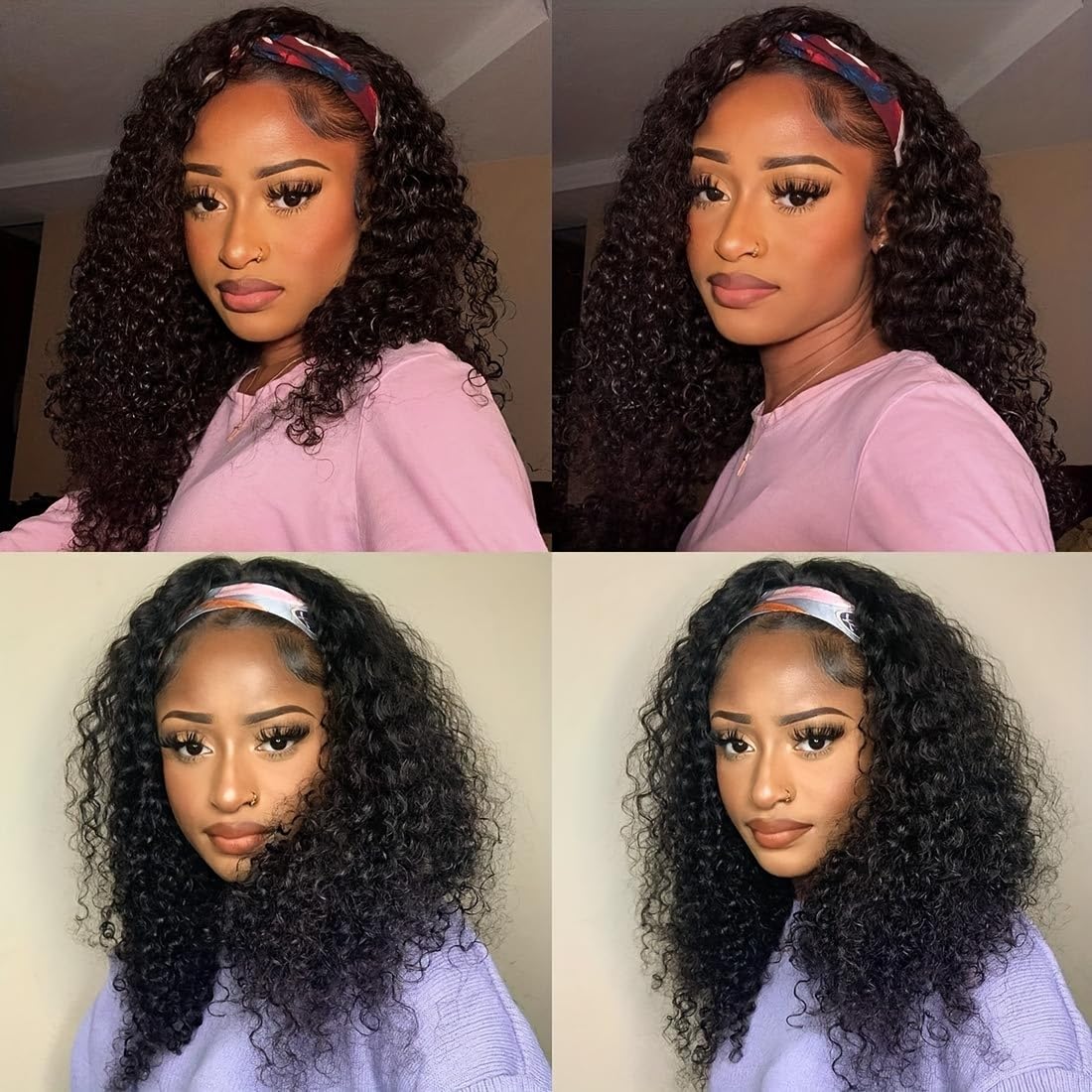 Minice Curly Headband Wig Human Hair None Lace Front Wig Machine Made Wigs Glueless Water Wave Headband Wigs