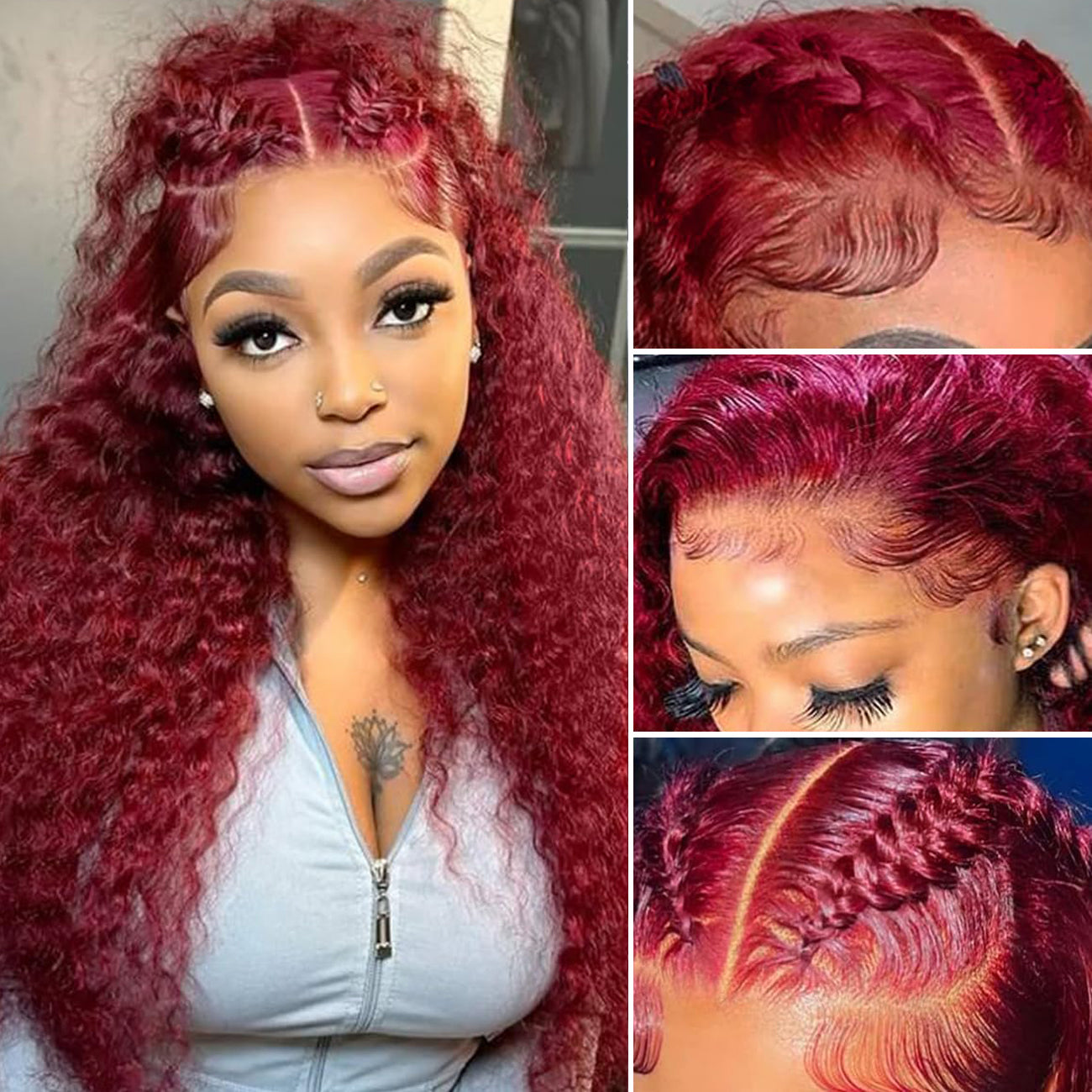 Minice 99J Burgundy Deep Wave 6×6 Pre-cut Lace Glueless Wig Human Hair Wigs