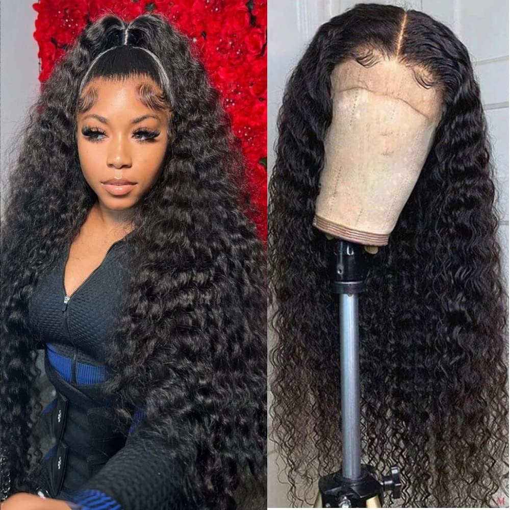Minice 13x6 Lace Front Wigs Deep Wave Natural Black Human Hair 180% Density HD Lace Wigs Pre Plucked