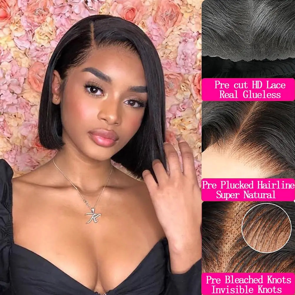 Minice Straight Bob 6X6 Invisible Knot Pre-Cut Lace Glueless Wig