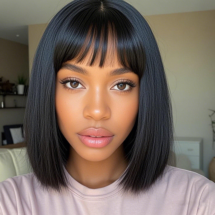 BOB With Bangs Ready To Go Straight 300% Super-dense Bob Ultra Dense Glueless Wig