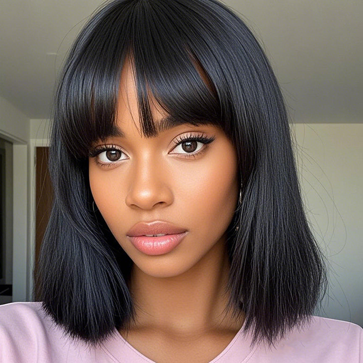 BOB With Bangs Ready To Go Straight 300% Super-dense Bob Ultra Dense Glueless Wig