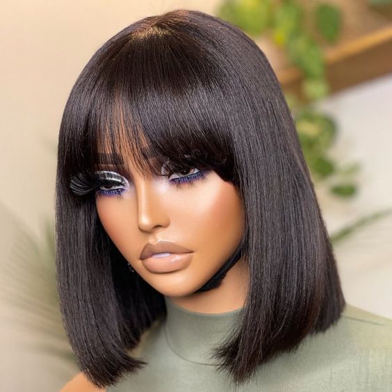 BOB With Bangs Ready To Go Straight 300% Super-dense Bob Ultra Dense Glueless Wig