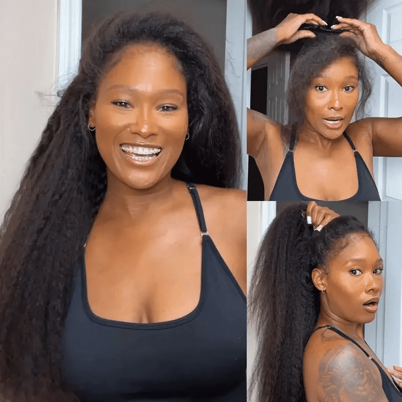 3 In 1 Wear Go Half Wig Invisible Hairline Kinky Straight Flip Over Wig Glueless For Beginner Fridenly