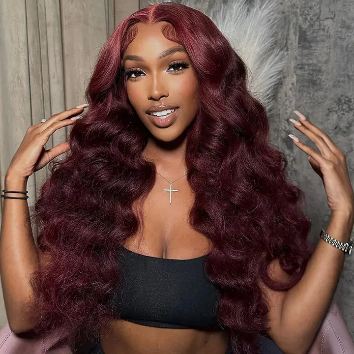 Burgundy 99J Loose Wave Wigs 13x4 Lace Front Wig Human Hair Pre Plucked