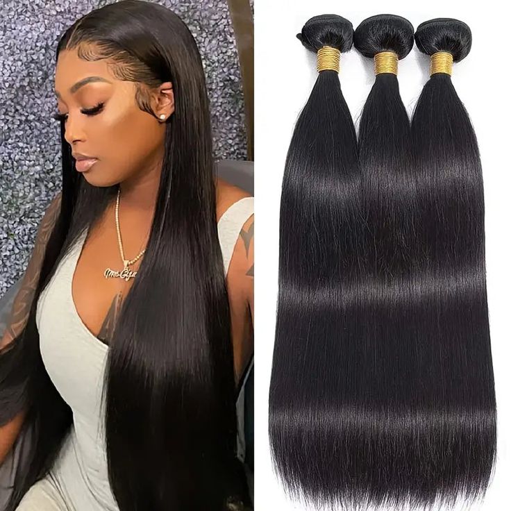 3 Bundles Natural Black Straight Human Hair Wigs