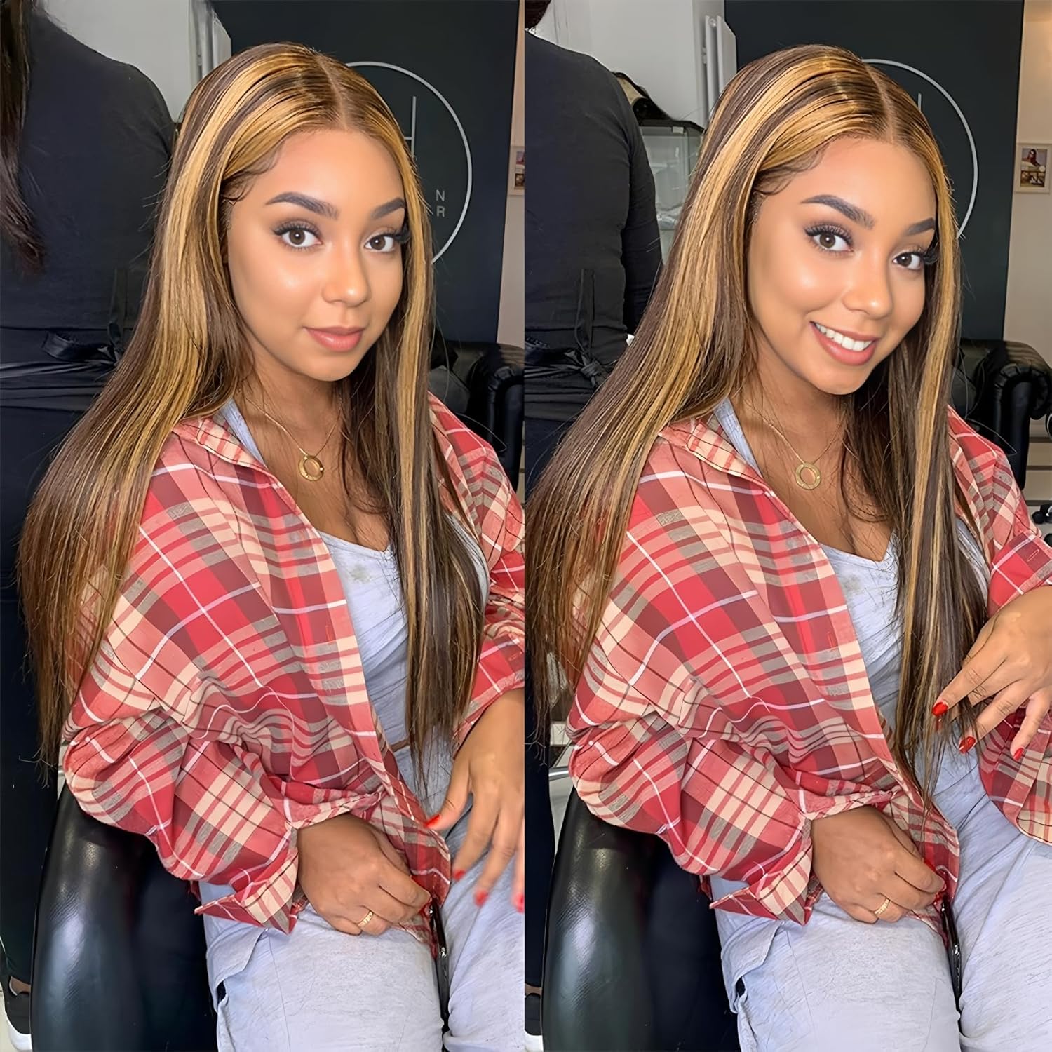 BOGO 4/27 Balayage Honey Blonde Highlight Straight Glueless Wig 4X6 Pre Cut HD Lace Human Hair