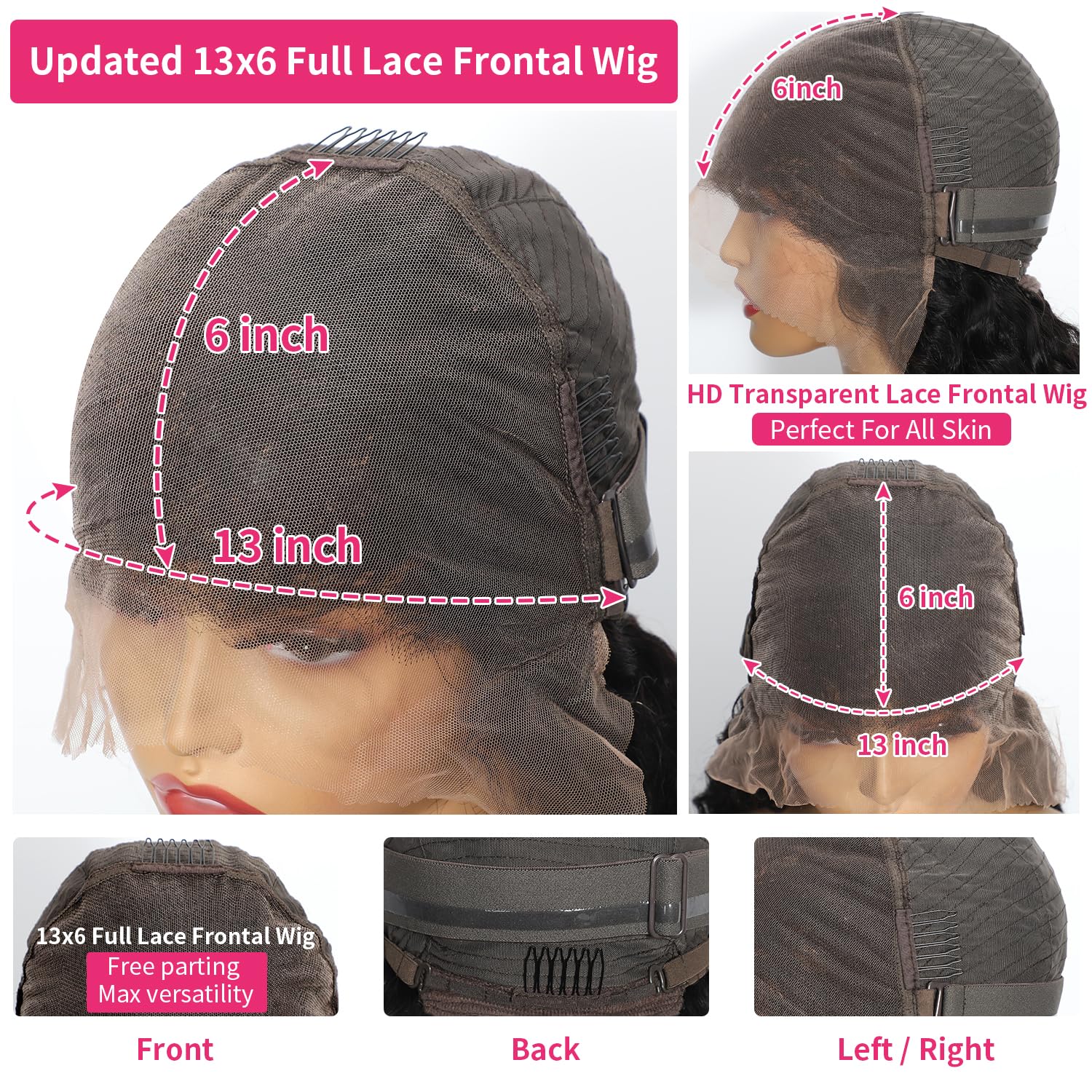 Minice 13x6 Lace Front Wigs Deep Wave Natural Black Human Hair 180% Density HD Lace Wigs Pre Plucked