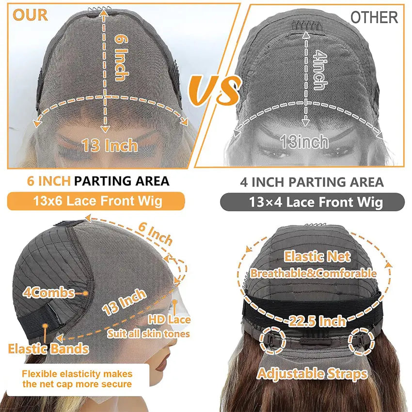 MINICE Highlight Brown and blonde hair 13x6 Body Wave HD Lace Frontal