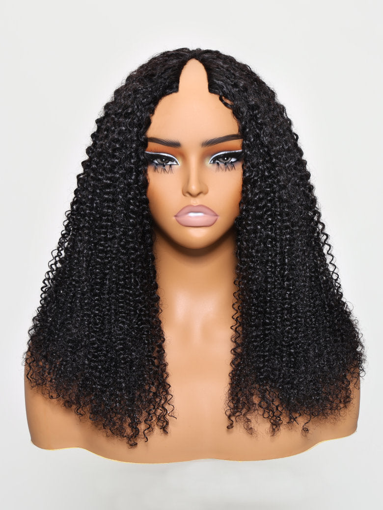 Ready To Go Glueless V Part Wig Natural Scalp Thick Curl 100% Virgin Human Hair Upgrade U part Wig