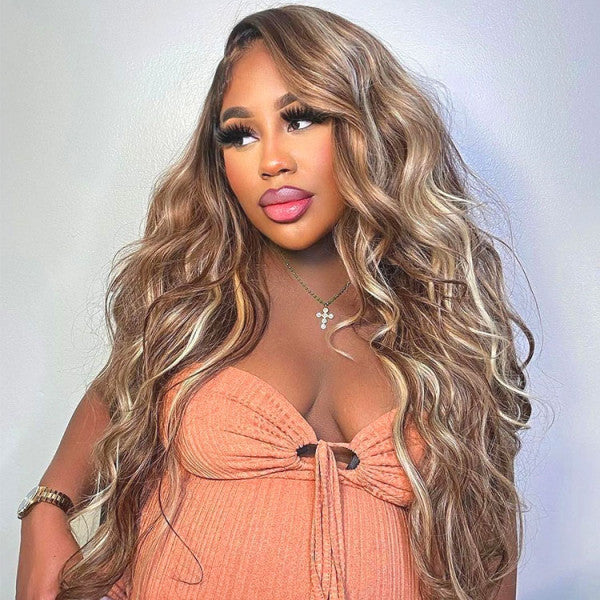 Brown Wig With Blonde Highlights P27/613 Wig 13X4 Lace Front