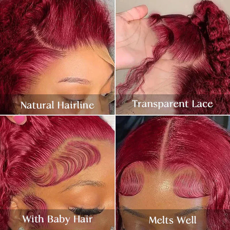 Minice 99J Burgundy Deep Wave 6×6 Pre-cut Lace Glueless Wig Human Hair Wigs