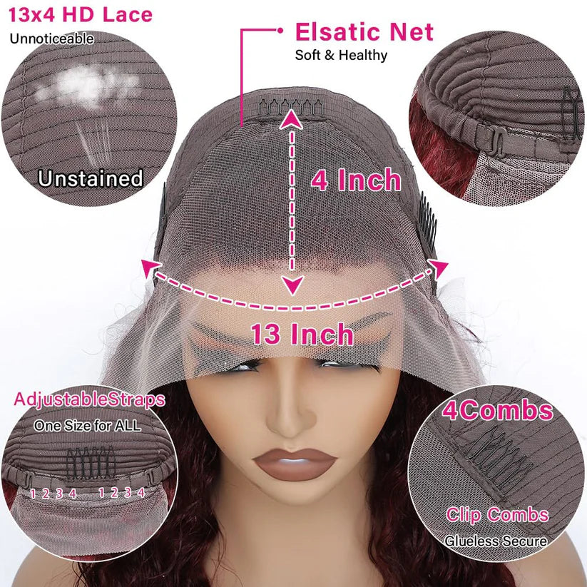 Minice Burgundy 99J Body Wave 13x4 HD Lace Front Wigs Human Hair