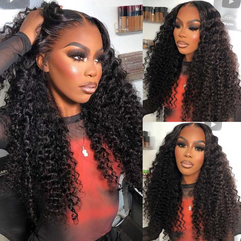 Minice 13x6 Lace Front Wigs Deep Wave Natural Black Human Hair 180% Density HD Lace Wigs Pre Plucked
