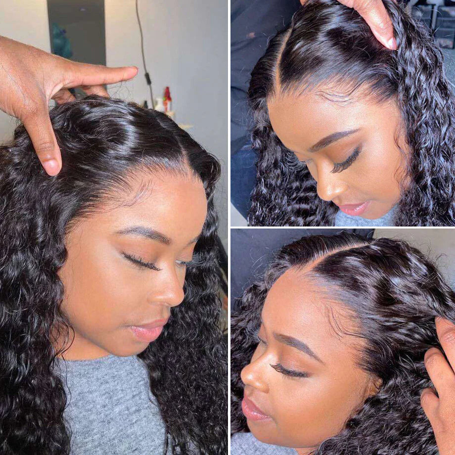Minice 13x6 Lace Front Wigs Deep Wave Natural Black Human Hair 180% Density HD Lace Wigs Pre Plucked