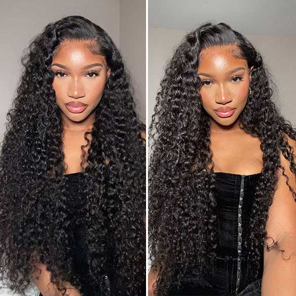 Minice 13x6 Lace Front Wigs Deep Wave Natural Black Human Hair 180% Density HD Lace Wigs Pre Plucked
