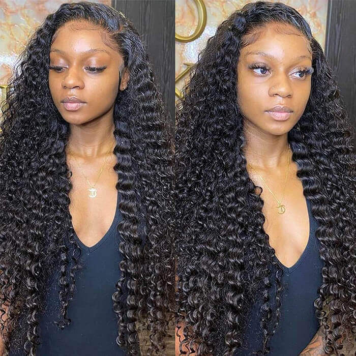 Deep Wave 13x4 Lace Front Wigs Natural Look Brazilian Virgin Hair 50% OFF