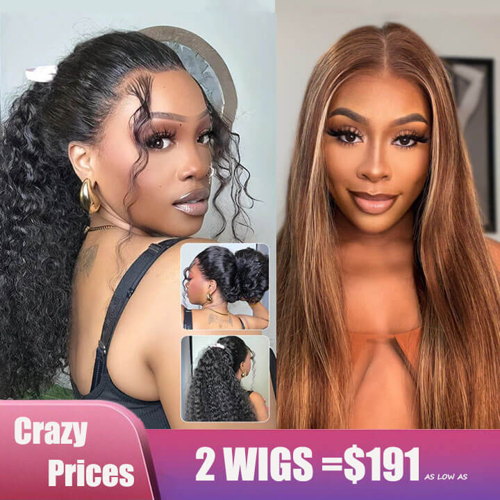 BOGO Exclusive Sale Invisible Strap 360 Deep Wave Wig+ 18 inch 4/27 Highlight Straight Wig