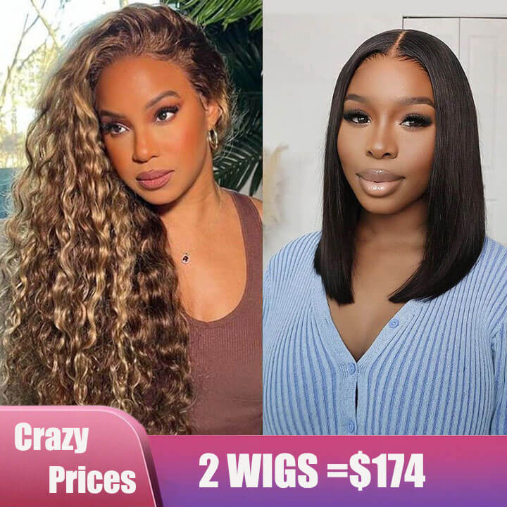 BOGO Exclusive Sale P4/27 Highlight 6x9 HD Lace Deep Wave Wig-18in+ BOB Wig-14in
