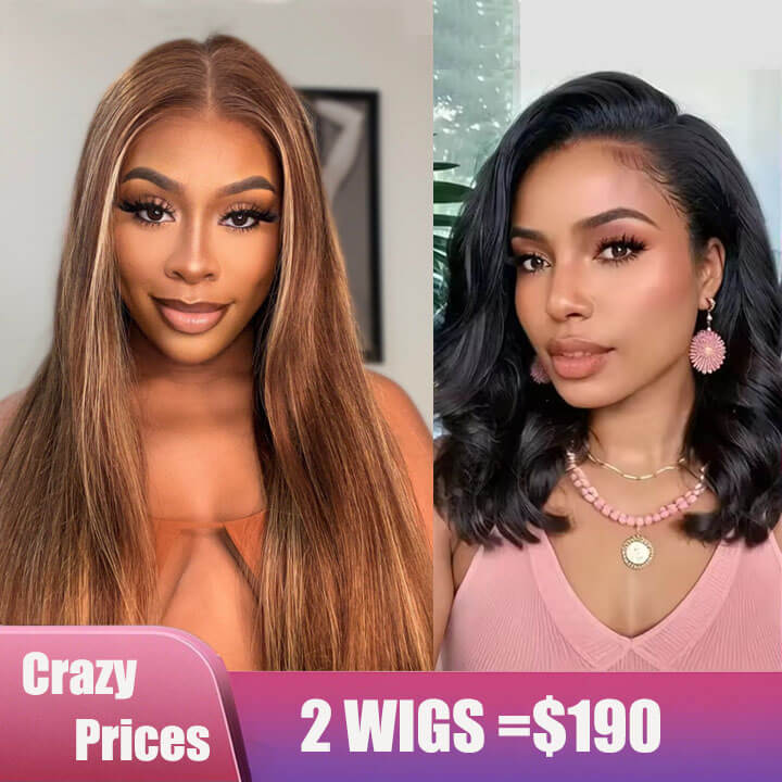 BOGO Exclusive Sale P4/27 Highlight 4x6 HD Lace Straight Wig+4x4 Body Wave Wig-16in