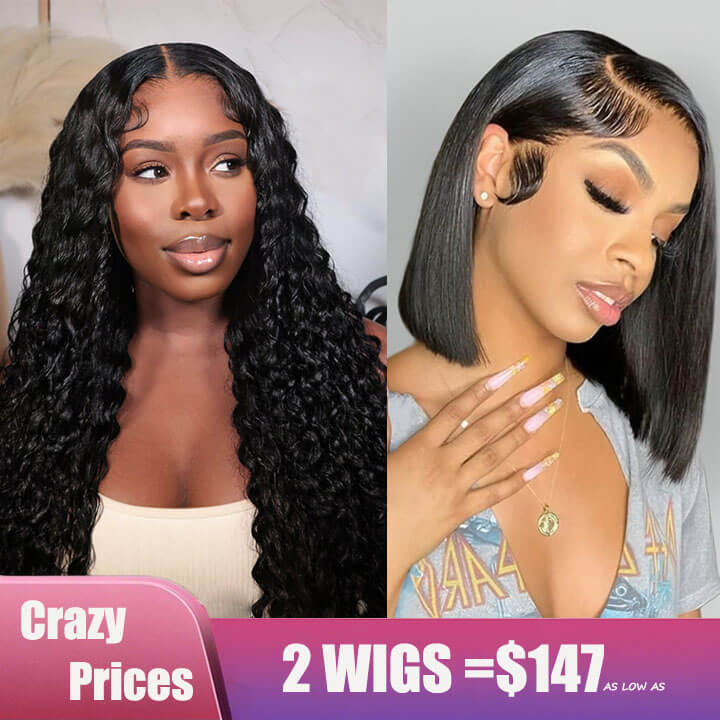 BOGO Exclusive Sale 13x4 HD Lace Deep Wave Wig+10in 9x6 Closure BOB Wig