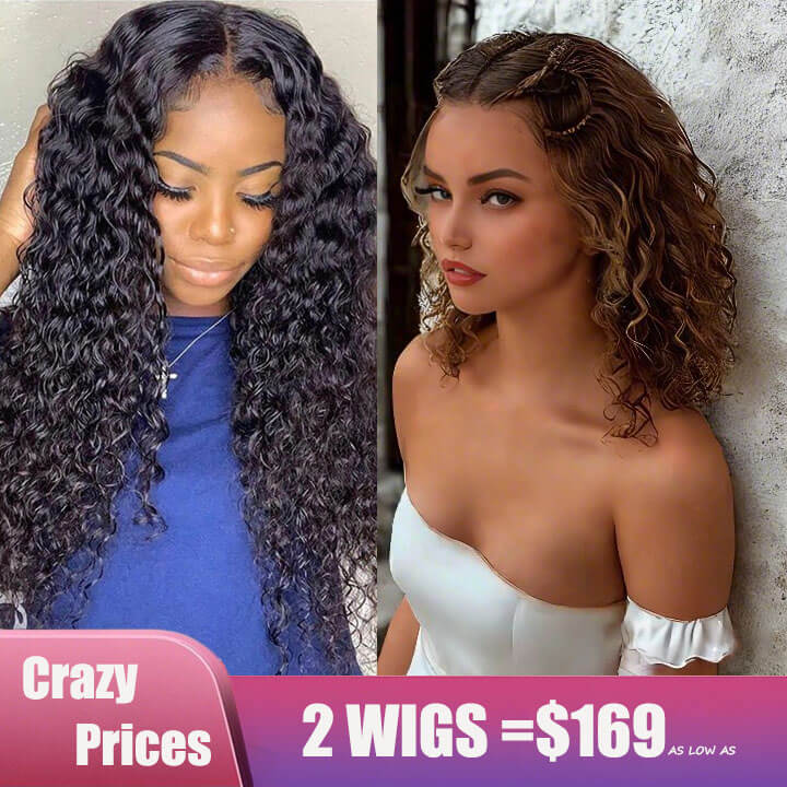 BOGO Exclusive Sale 6x9 HD Lace Deep Wave Wig+12in 13x4 4/27 Highlight Water Wave BOB Wig