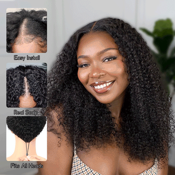 Ready To Go Glueless V Part Wig Natural Scalp Thick Curl 100% Virgin Human Hair Upgrade U part Wig